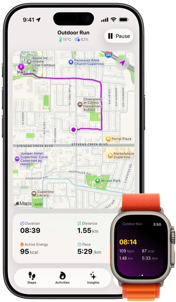 Entraînements sur Apple Watch dans l'application Steps