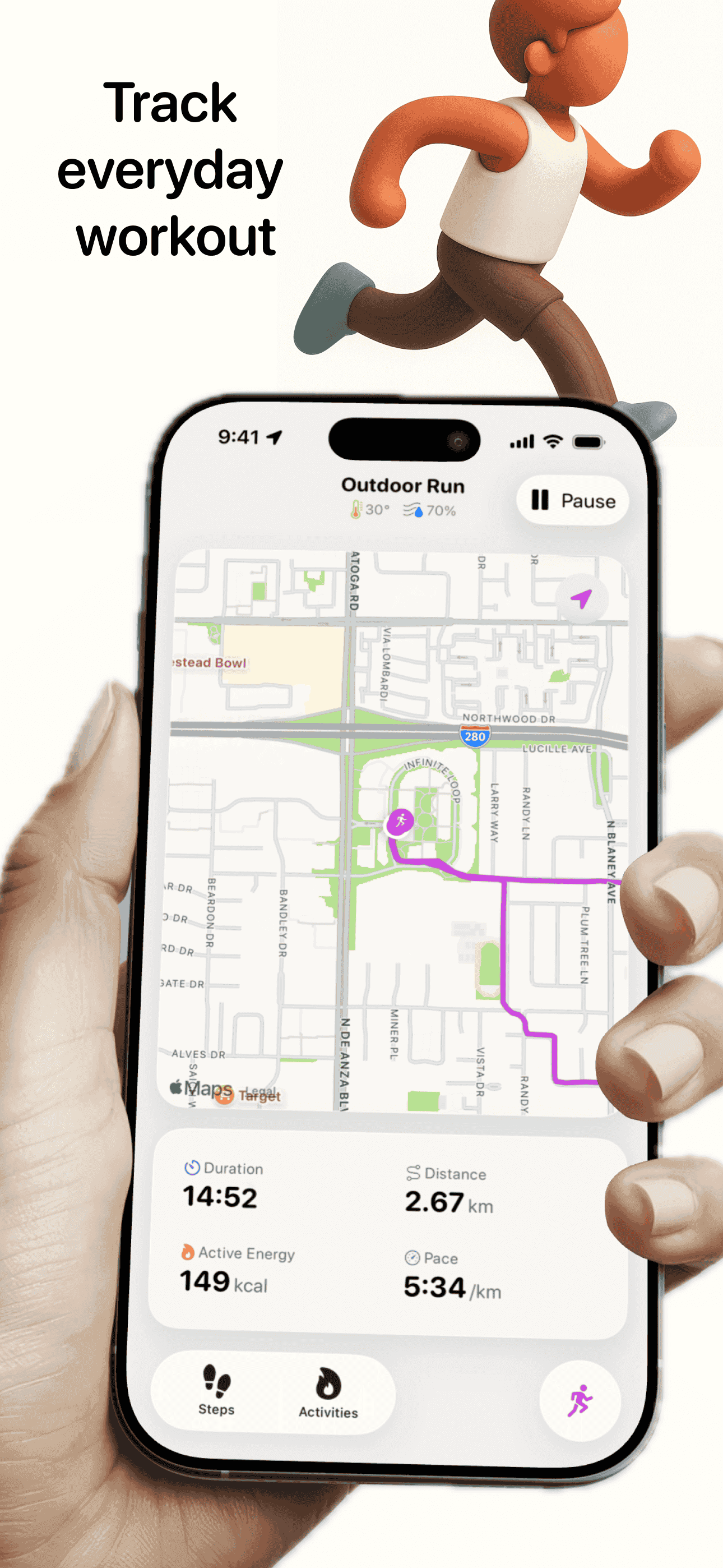 Steps app showing weekly activity charts