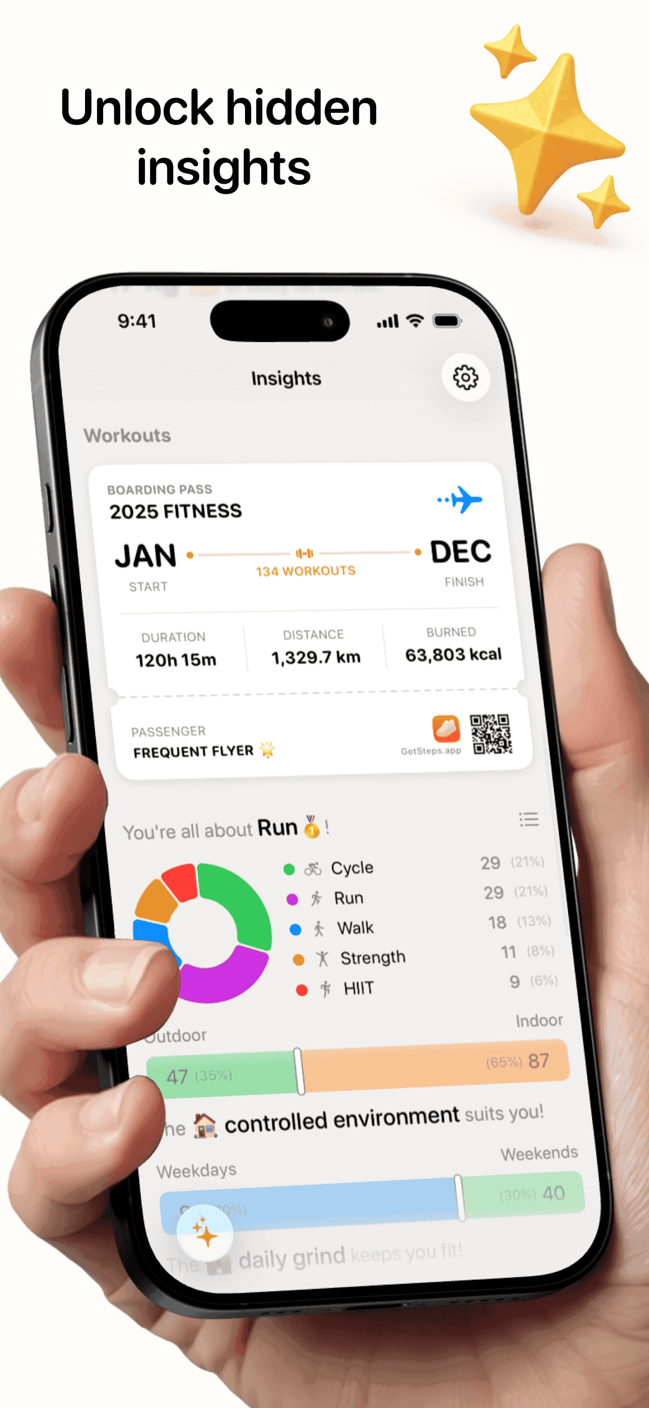 Steps app showing yearly insights