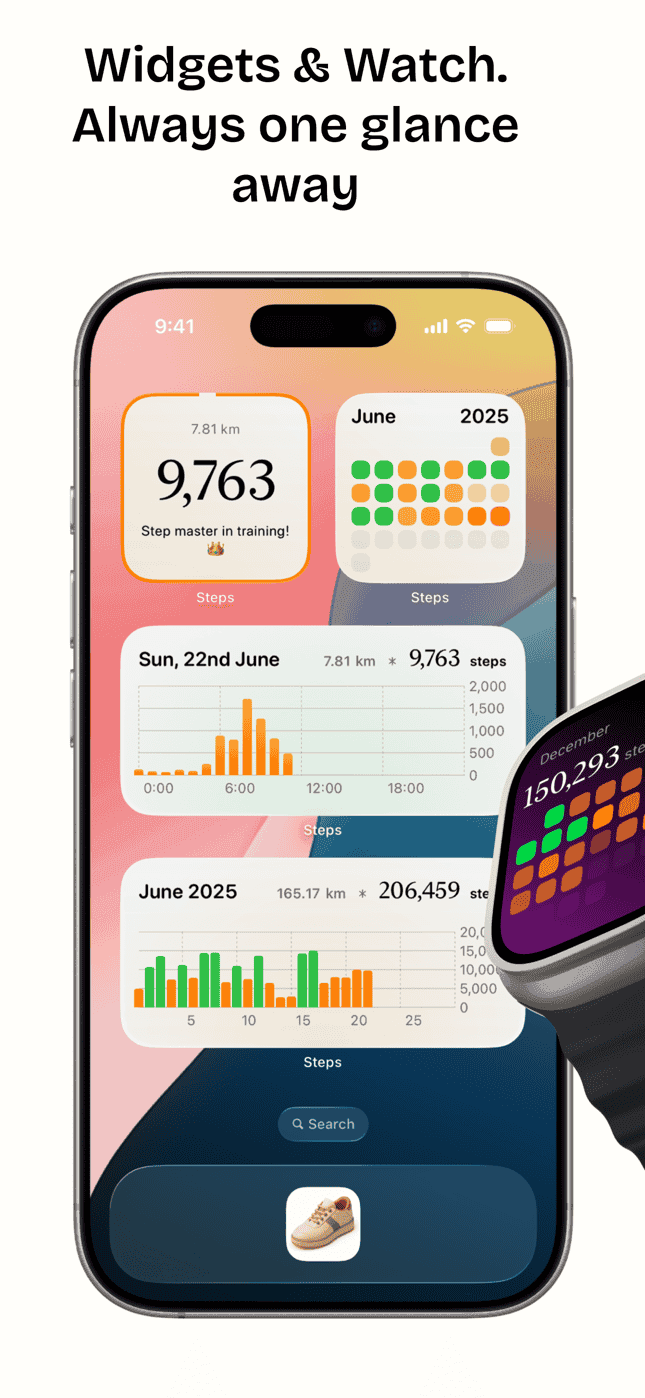 Steps app showing app widgets